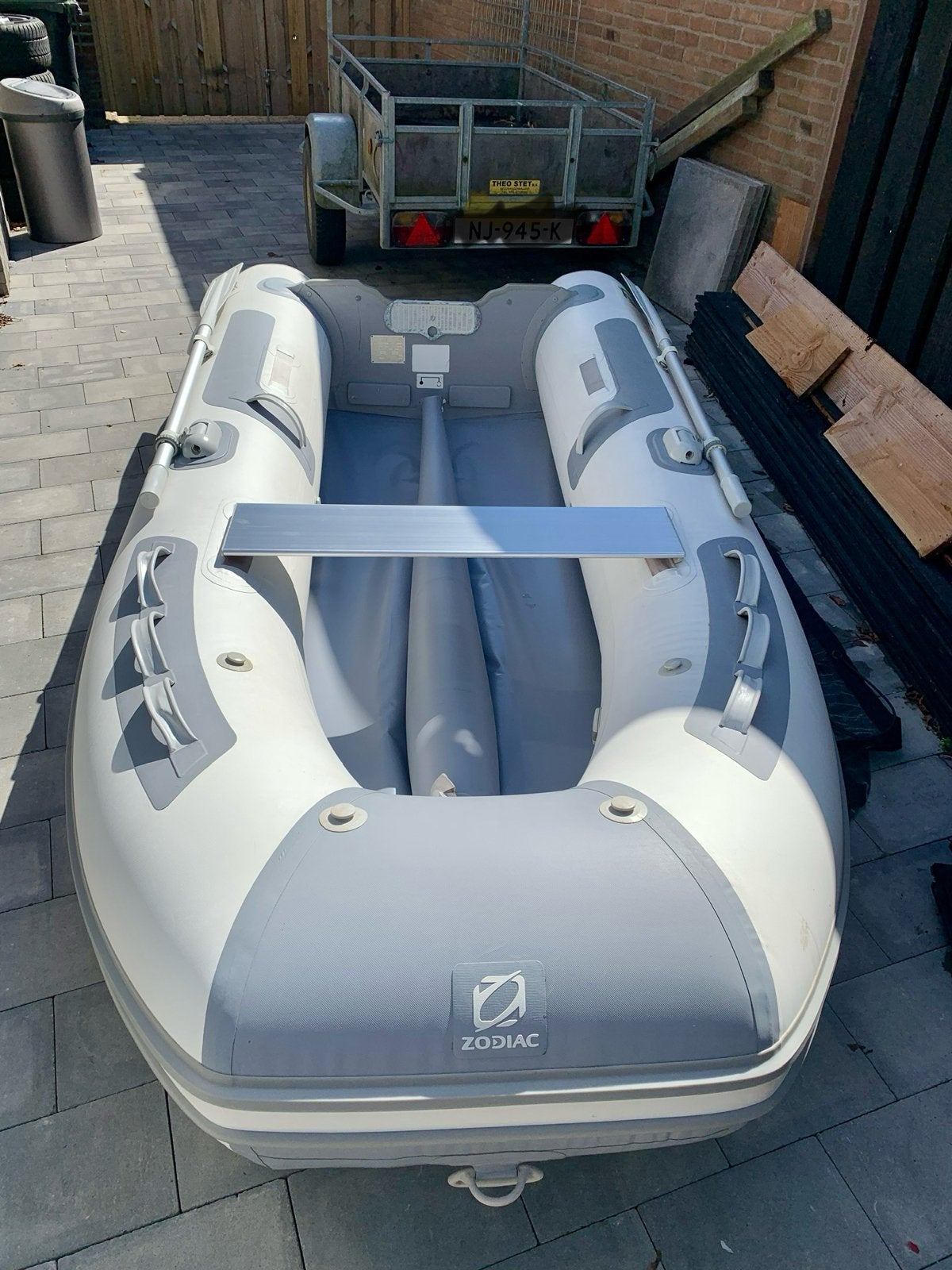Zodiac rubberboot met Mercury 5pk buitenboordmotor, Watersport en Boten, Rubberboten, Ophalen, Aluminium, Peddels, Gebruikt