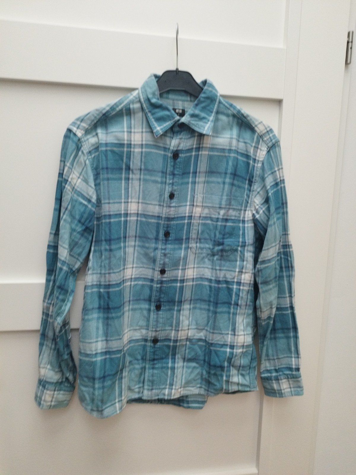 Uniqlo geruit flanellen overhemd - Maat S, Kleding | Heren, Uniqlo, Blauw, Halswijdte 38 (S) of kleiner, Ophalen of Verzenden