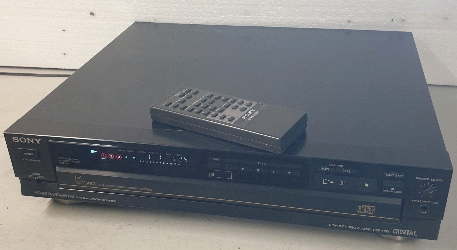 Sony 5cd speler cdp-c50 + afstandsbediening vintage 1988, Ophalen of Verzenden