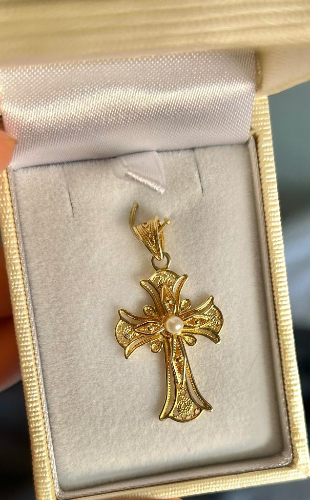 Byzantine 18k goud kruis kettinghanger, Sieraden, Tassen en Uiterlijk, Kettinghangers, Nieuw, Ophalen of Verzenden, Kruis of Symbool
