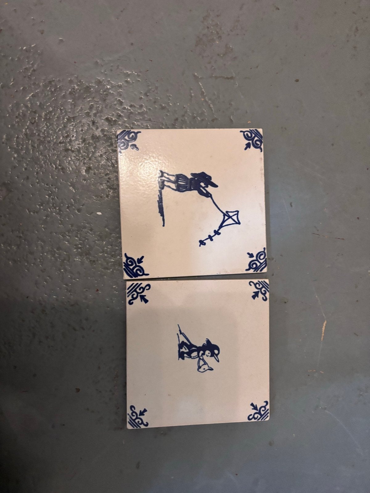 2 Oude Delfts Blauwe Tegels 13x13 cm - Kinderkamer Decoratie, Ophalen