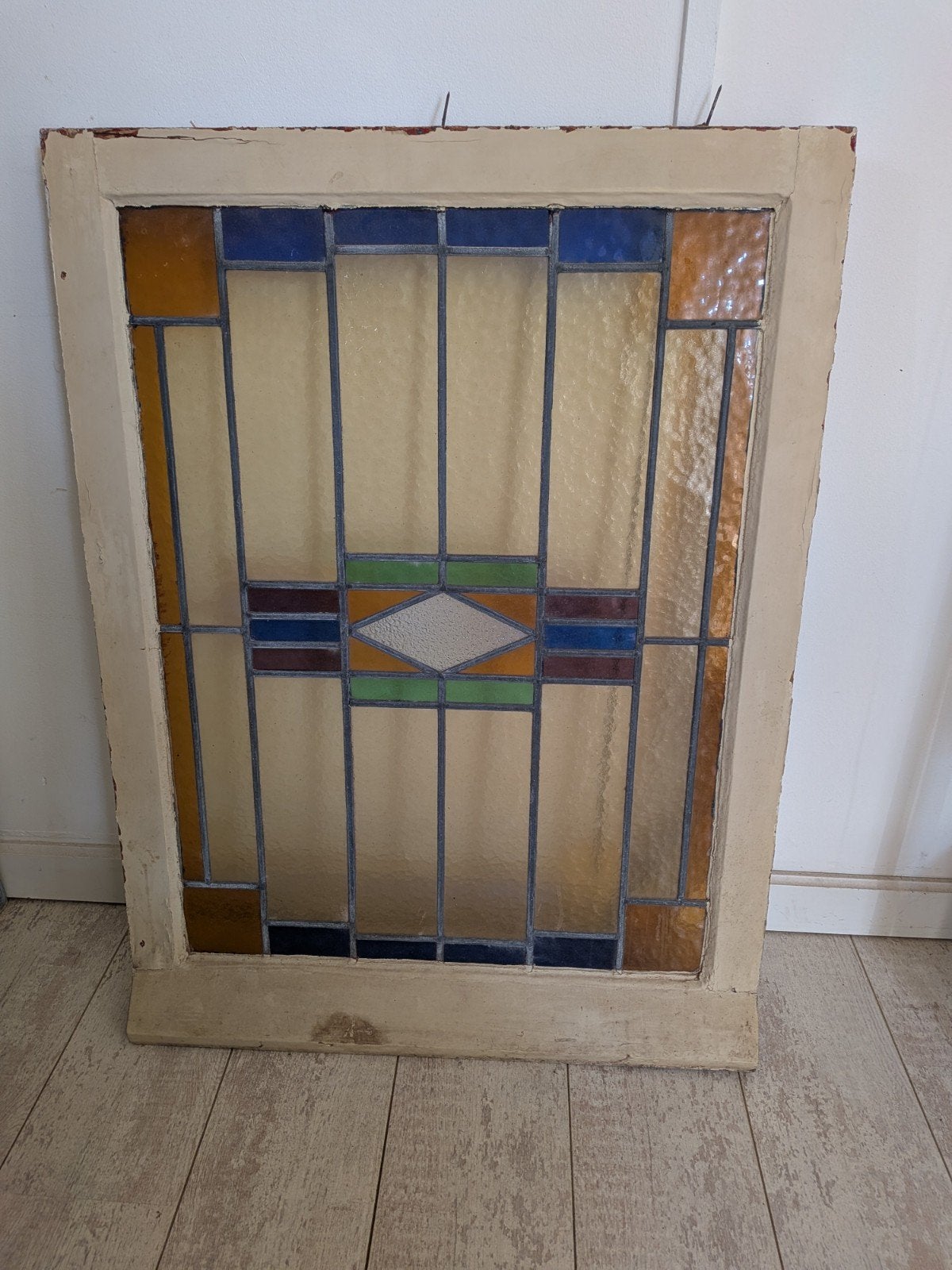 Antiek Glas in Lood Raam - Decoratief Paneel, Ophalen, Gevelraam of Ruit, Gebruikt, Minder dan 80 cm