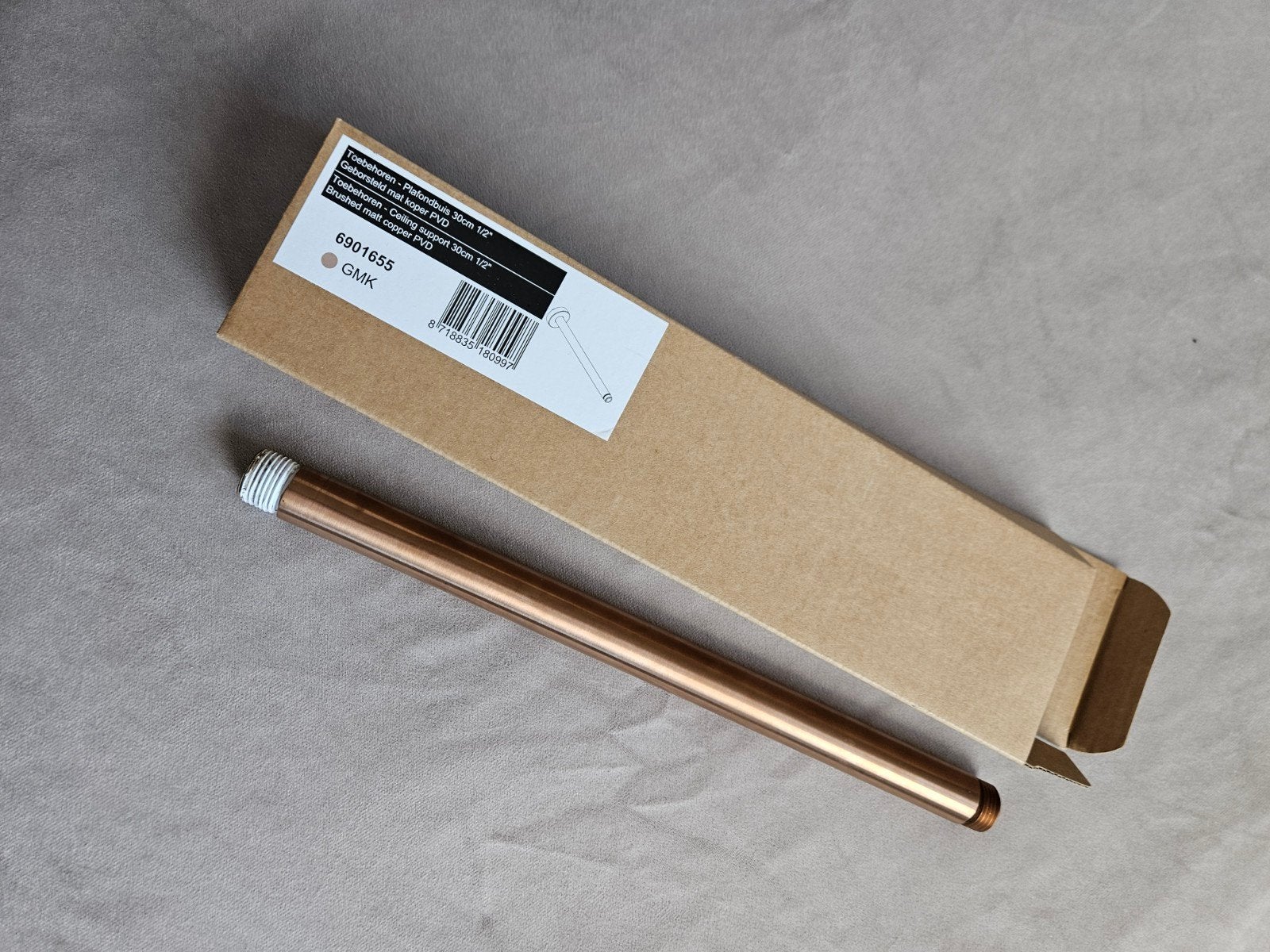 Plafondbuis 30cm 1/2" Geborsteld mat koper PVD, Ophalen of Verzenden, Nieuw
