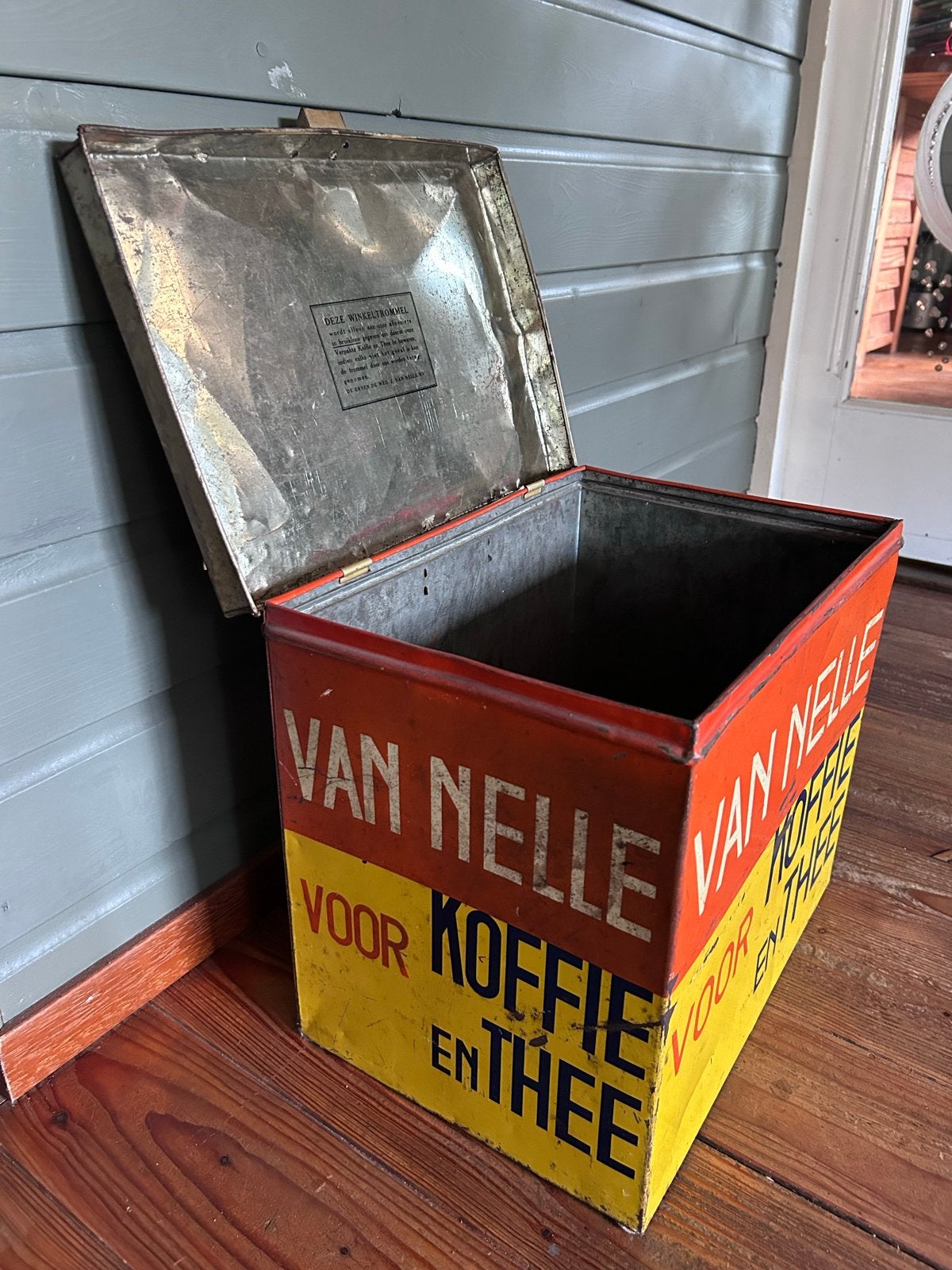 Antieke Van Nelle Winkel Trommel voor Koffie en Thee, Ophalen