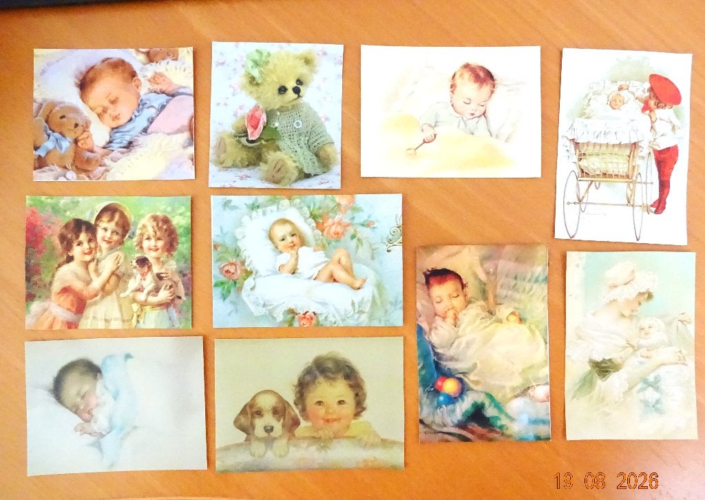 vintage plaatjes baby stevig kaartenkarton, Ophalen of Verzenden, Nieuw, Overige thema's, Knipvel