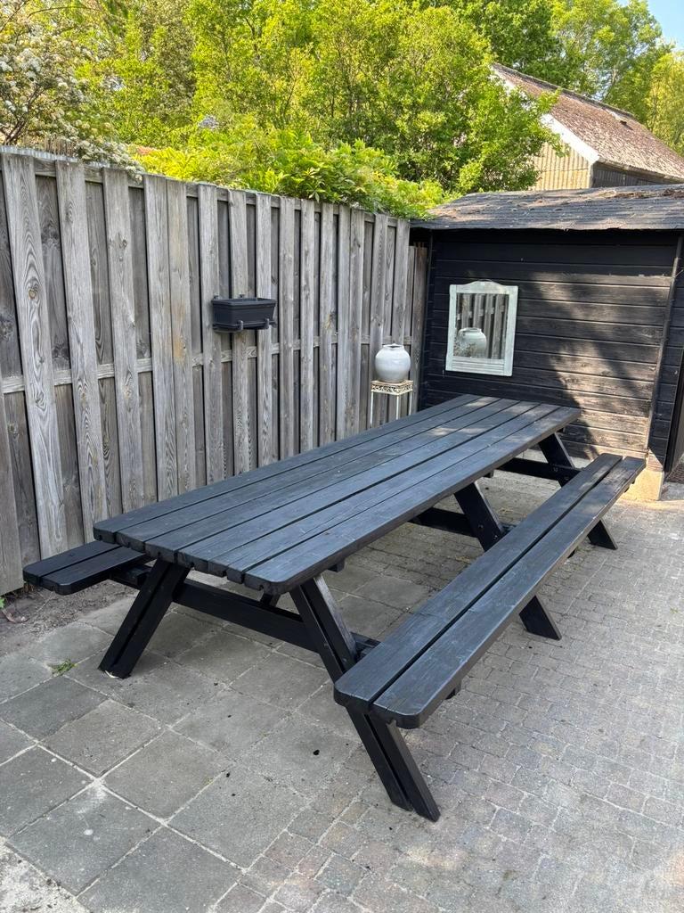 Robuuste houten picknicktafel 3 meter, Tuin en Terras, Picknicktafels, Ophalen, Zo goed als nieuw, Rechthoekig, Hout