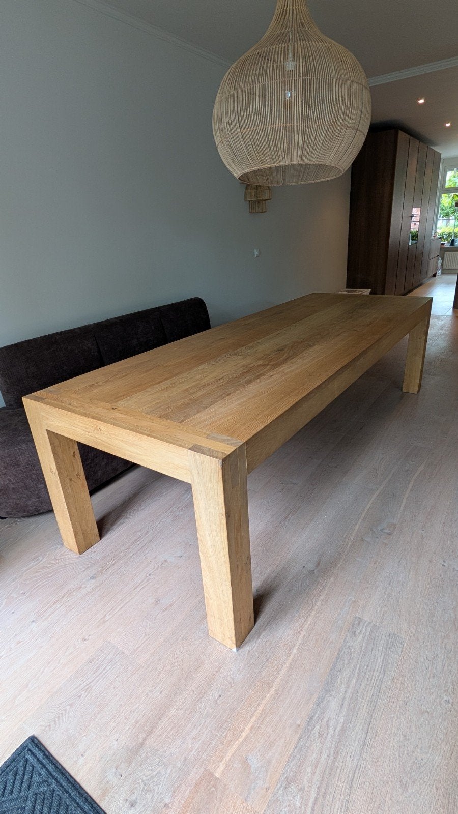 Grote massief eiken eettafel 280  100 cm – robuust, Huis en Inrichting, Ophalen