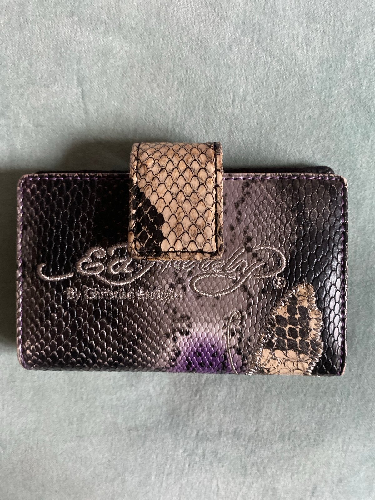 Ed Hardy portemonnee nieuw leder met slangenprint en vlinder, Overige merken, Paars, Nieuw, Ophalen of Verzenden