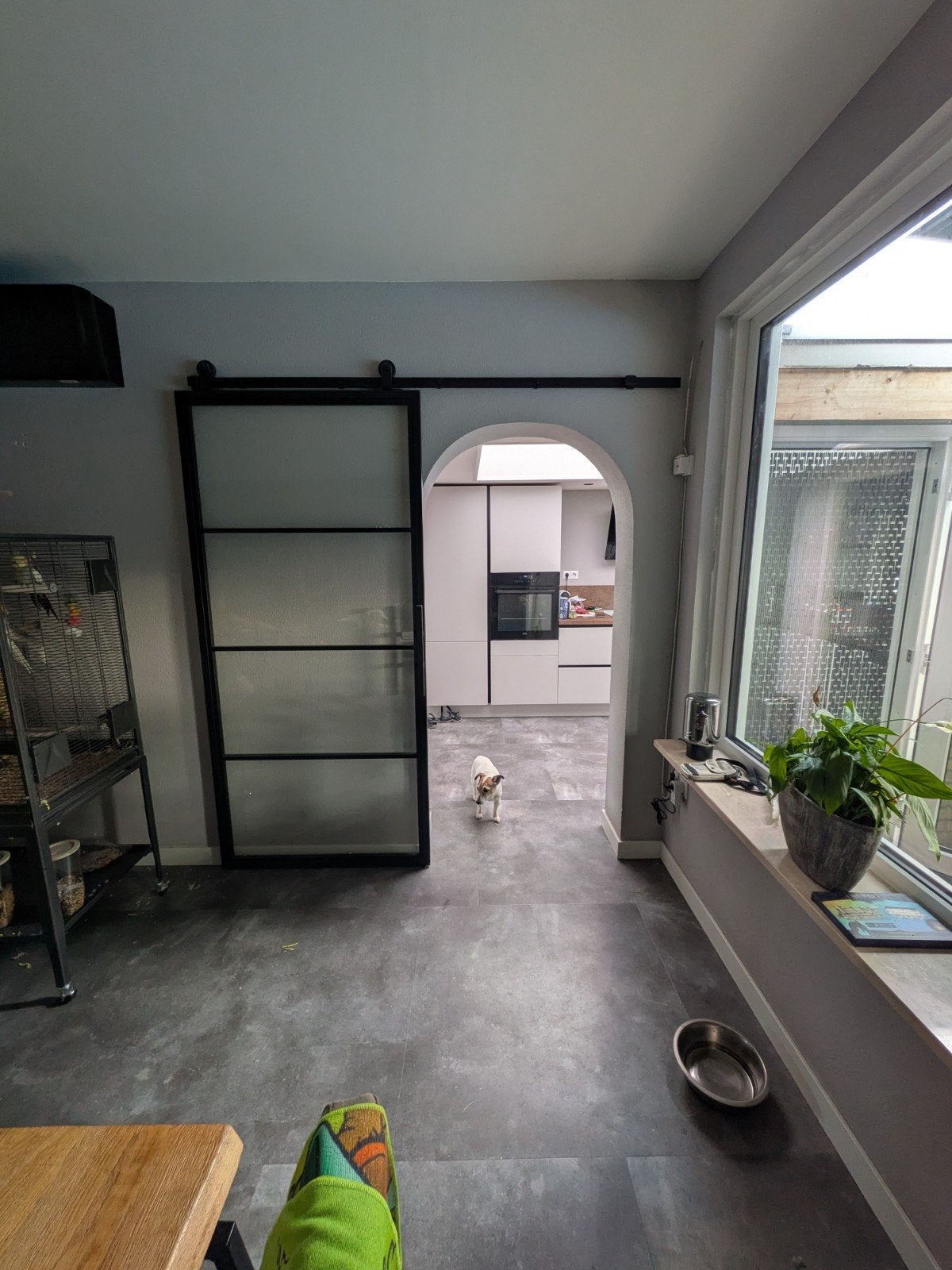 Stalen schuifdeur met glas - 100x215 cm, Doe-het-zelf en Verbouw, Deuren en Horren, 215 cm of meer, Binnendeur, Schuifdeur, Glas