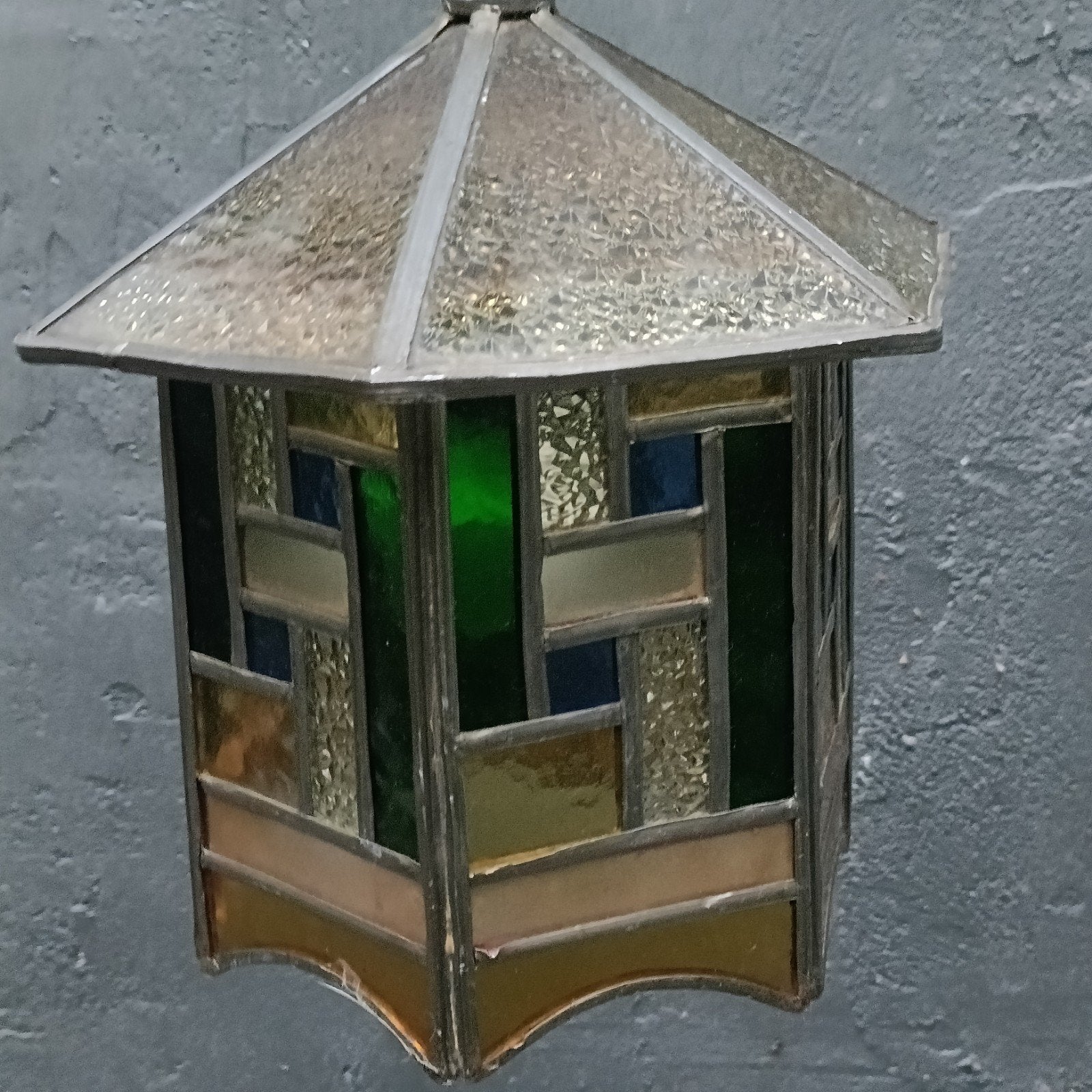 Antieke Glas-in-lood Plafondlamp - Amsterdamse School Stijl, Ophalen of Verzenden