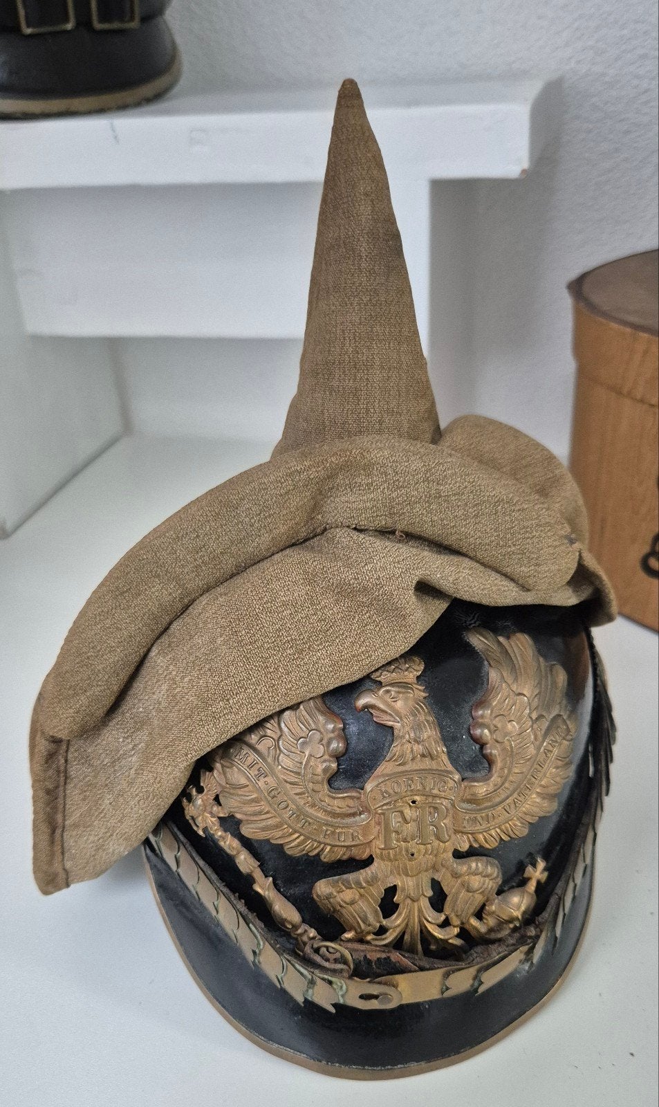 Pickelhaube overtrek officier camo ww1 wo1, Verzamelen, Ophalen of Verzenden, Landmacht, Duitsland, Helm of Baret