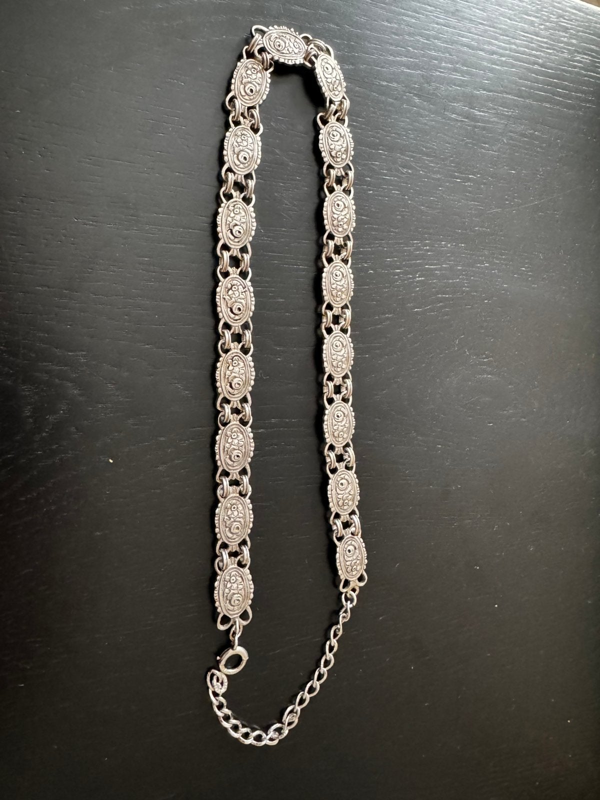 Vintage Sterling Ketting met Gedetailleerde Schakels, Ophalen of Verzenden, Gebruikt, Zilver