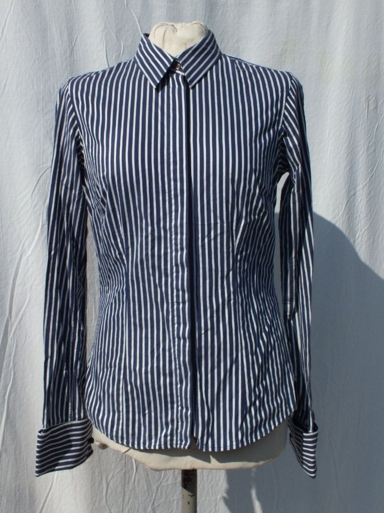 Blauw wit gestreepte katoenen blouse. Mt 36. Merk laura ashl, Blauw, ., Ophalen of Verzenden, Zo goed als nieuw