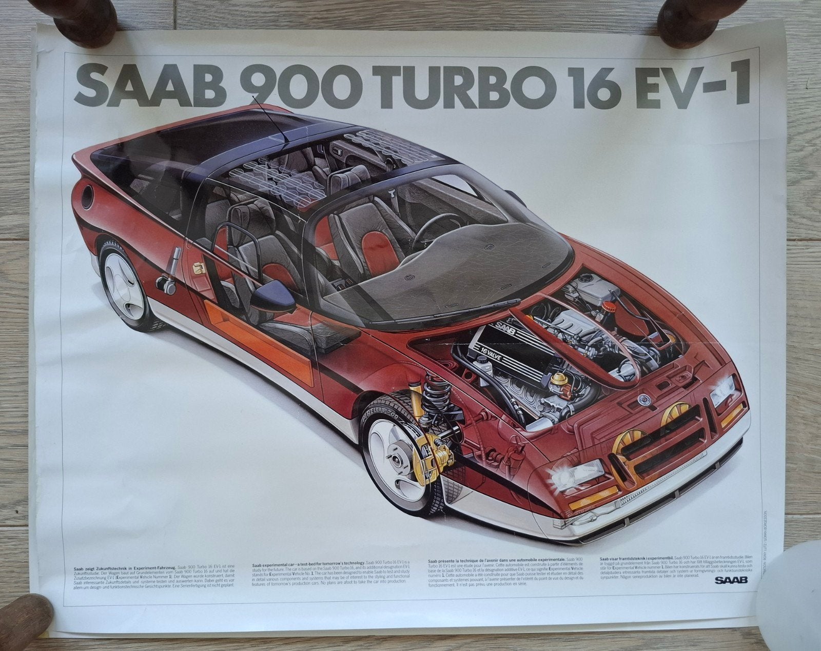 SAAB 900 Turbo 16 EV-1. 2 papieren postertjes.  € 5,--, Ophalen of Verzenden, Gelezen, Overige merken
