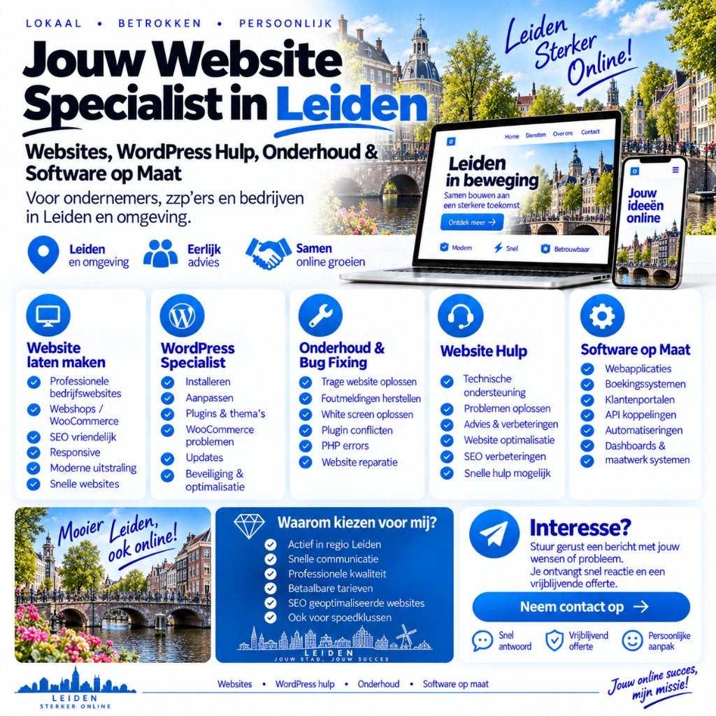 Website Laten Maken & WordPress Hulp Leiden, Vanaf 3 jaar, Geschikt als bijbaan, Freelance of Uitzendbasis, 33 - 40 uur
