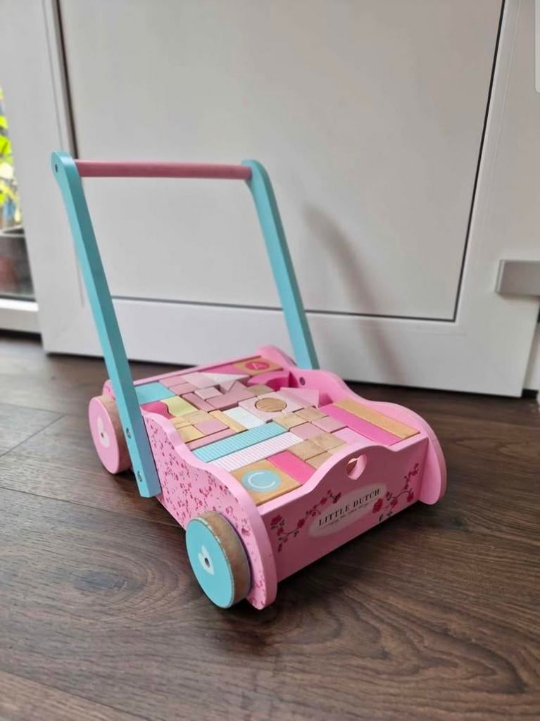 Little Dutch Blokkenkar met vele blokken, Kinderen en Baby's, Speelgoed | Houten speelgoed, Ophalen of Verzenden, Gebruikt, Duw- of Trekspeelgoed