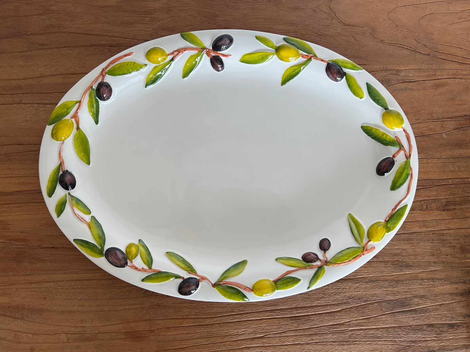 Ovaal schaal groot olijf 49 cm Bassano keramiek - NIEUW, Keramiek, Vintage, Nieuw, Ophalen of Verzenden