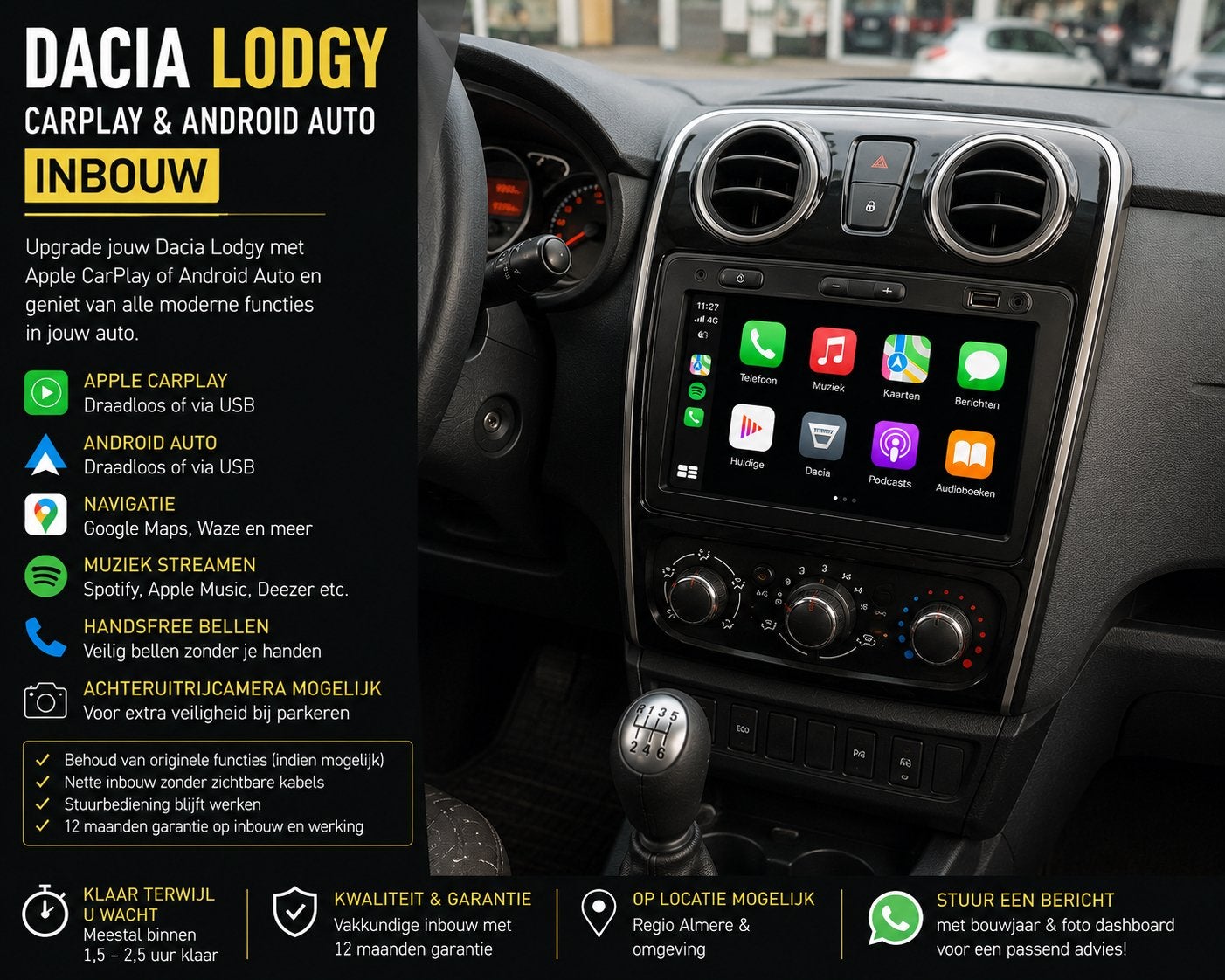 Dacia Lodgy CarPlay & Android Auto Inbouw, Auto diversen, Autoradio's, Nieuw, Ophalen