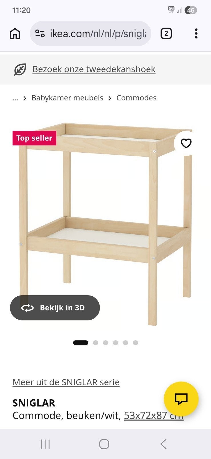 IKEA SNIGLAR Commode - Beuken, Ophalen, Gebruikt, 75 tot 100 cm, Minder dan 50 cm