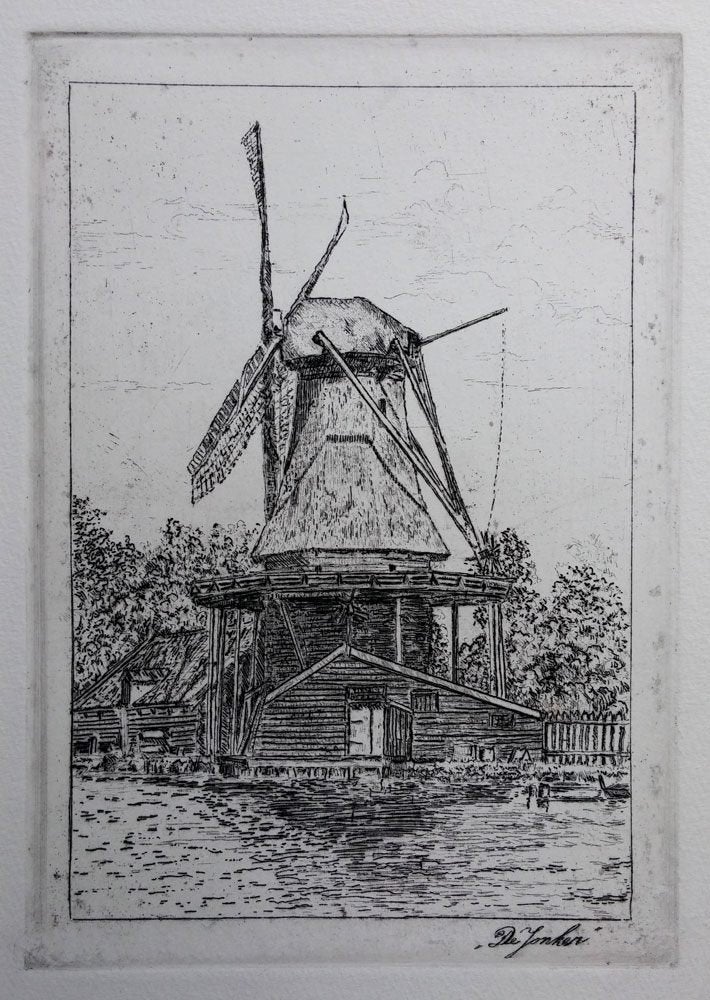 Molen De Jonker Zaandam - Nic de Carpentier, Ophalen of Verzenden, Landschap, Ets, 1900 - 1949