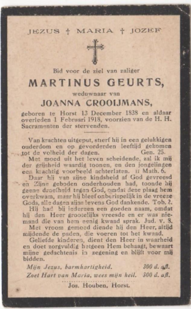 Martinus Geurts 1838 Horst + 1918 Horst, 79 jaar oud, Verzamelen, Bidprentjes en Rouwkaarten, Verzenden
