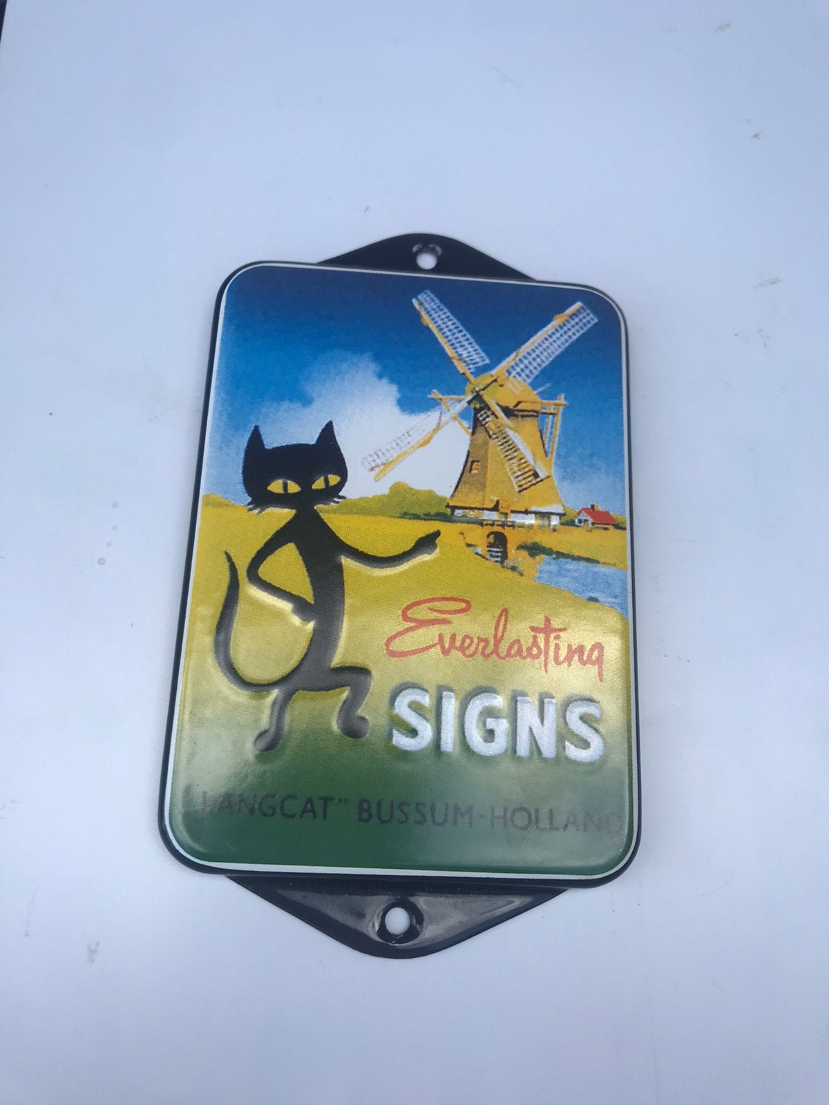 Langcat Bussum emaille deurpostje, Ophalen of Verzenden, Zo goed als nieuw, Reclamebord