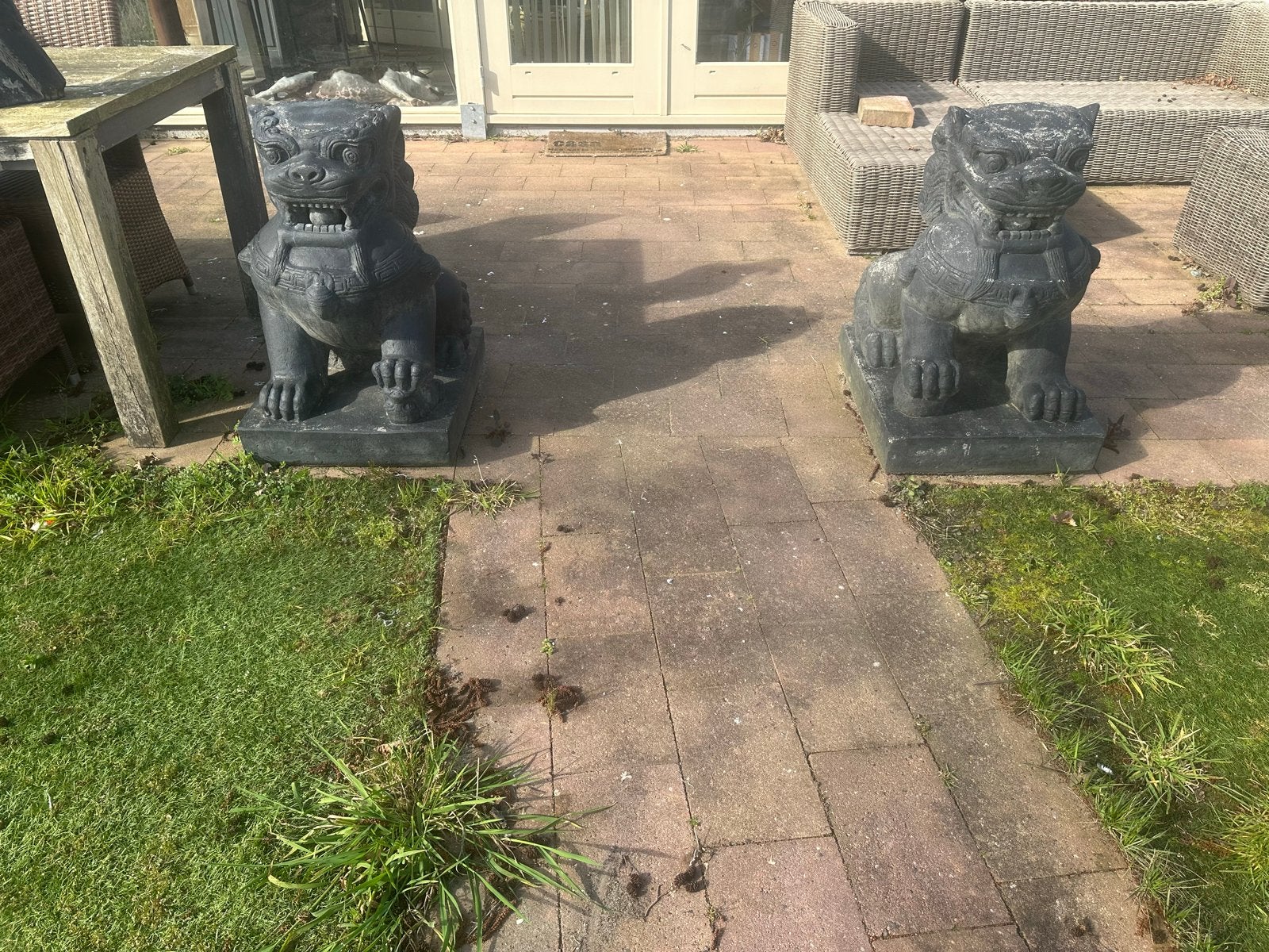 Grote Chinese Foo Dog Tuinbeeld - Beton, Ophalen, Zo goed als nieuw, Beton, Dierenbeeld