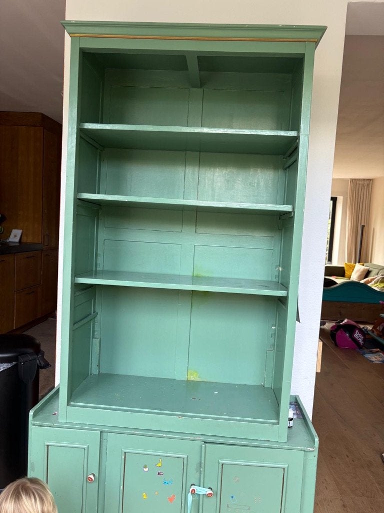 Groene Houten Kast / Boekenkast - 3-deurs - Opknapper, Huis en Inrichting, Ophalen, 100 tot 150 cm, 150 tot 200 cm, 25 tot 50 cm