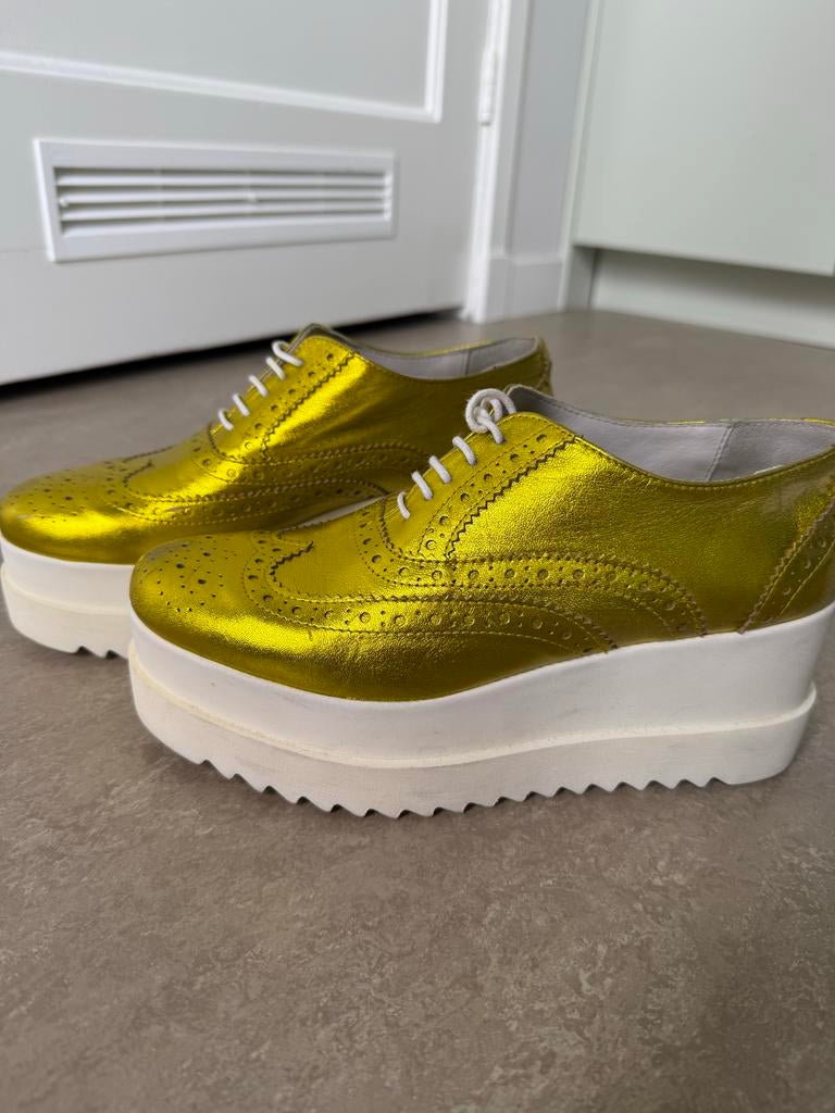 Compagnia Italiana Leren Platformschoenen Maat 38, Ophalen, Geel, Zo goed als nieuw, Schoenen met hoge hakken