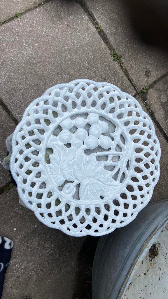Gietijzeren fruitschaal wit brocante witte schaal ijzer, Ophalen, Zo goed als nieuw