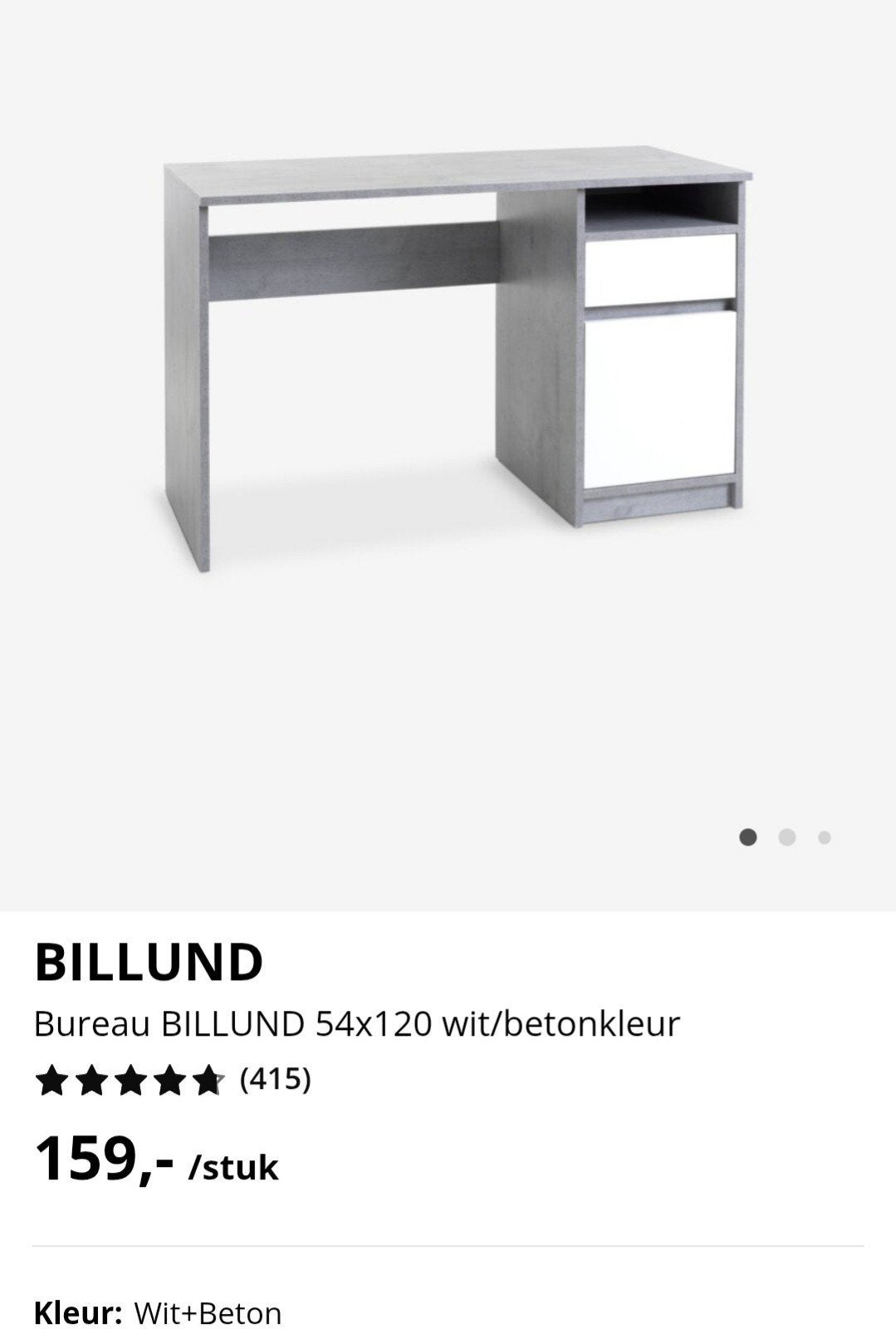 Bureau Billund Betonlook/Wit, afmetingen 54 x120 cm ZGAN !, 120 cm, Jysk, Overige materialen, Bureau-kast combinatie