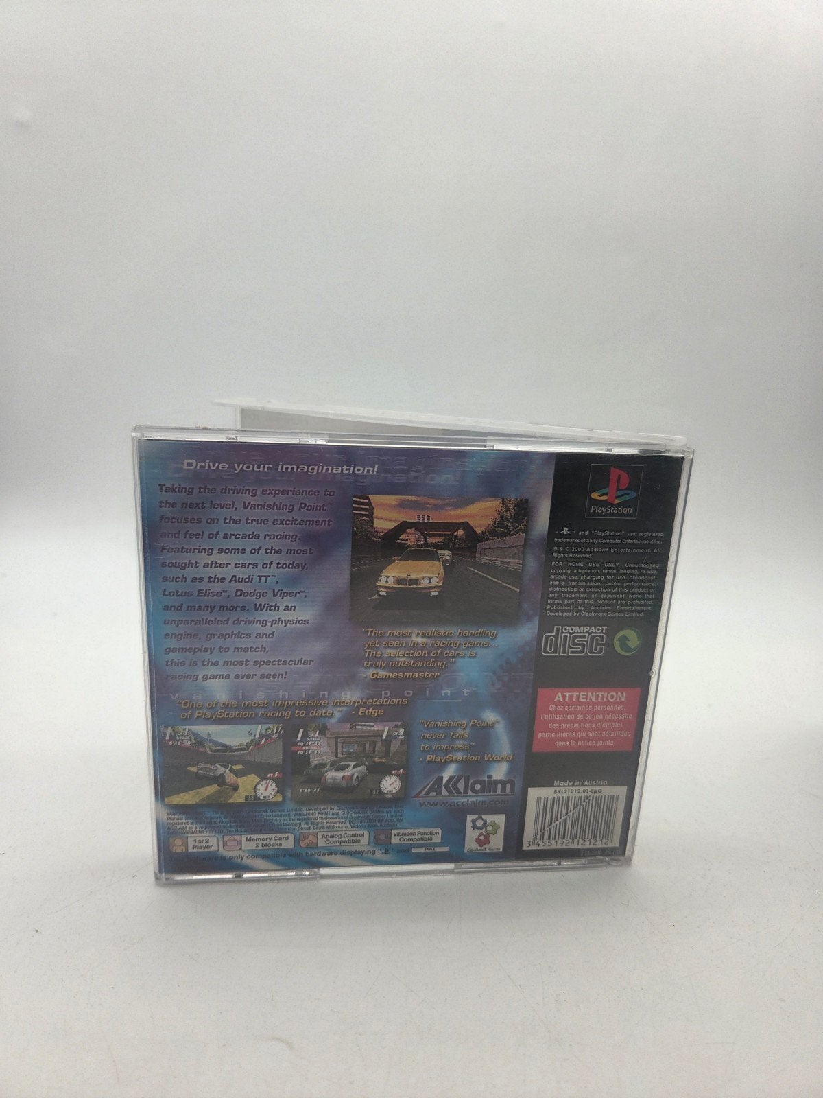 Vanishing Point PlayStation 1 PS1 Race Game Akklaim, Gebruikt, Akklaim, 1 speler, Eén computer