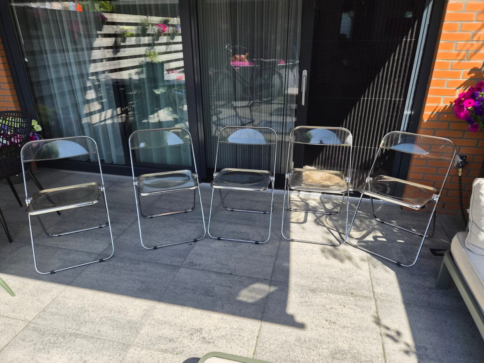 Set van 5 plia giancarlo piretti klapstoelen, Huis en Inrichting, Ophalen, Gebruikt, Overige kleuren, Modern, Design, Transparant