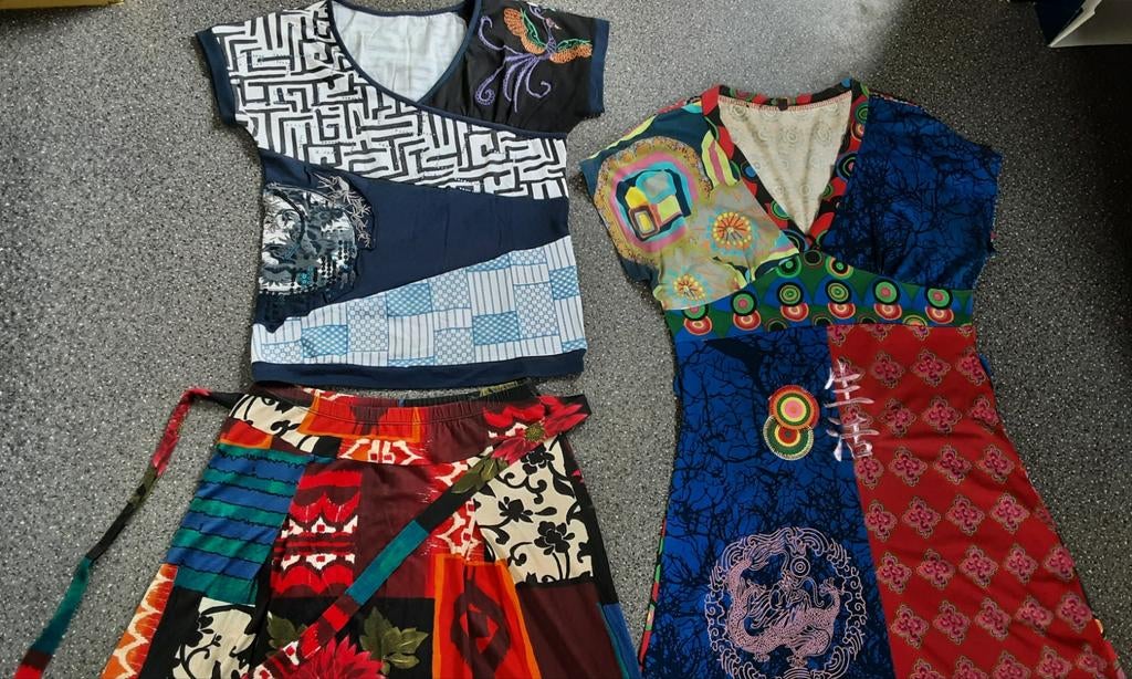 kleurrijke  jurk, rok, shirt. Desiguel look. Maat M  38, Maat 38/40 (M), Overige kleuren, Ophalen of Verzenden, Zo goed als nieuw