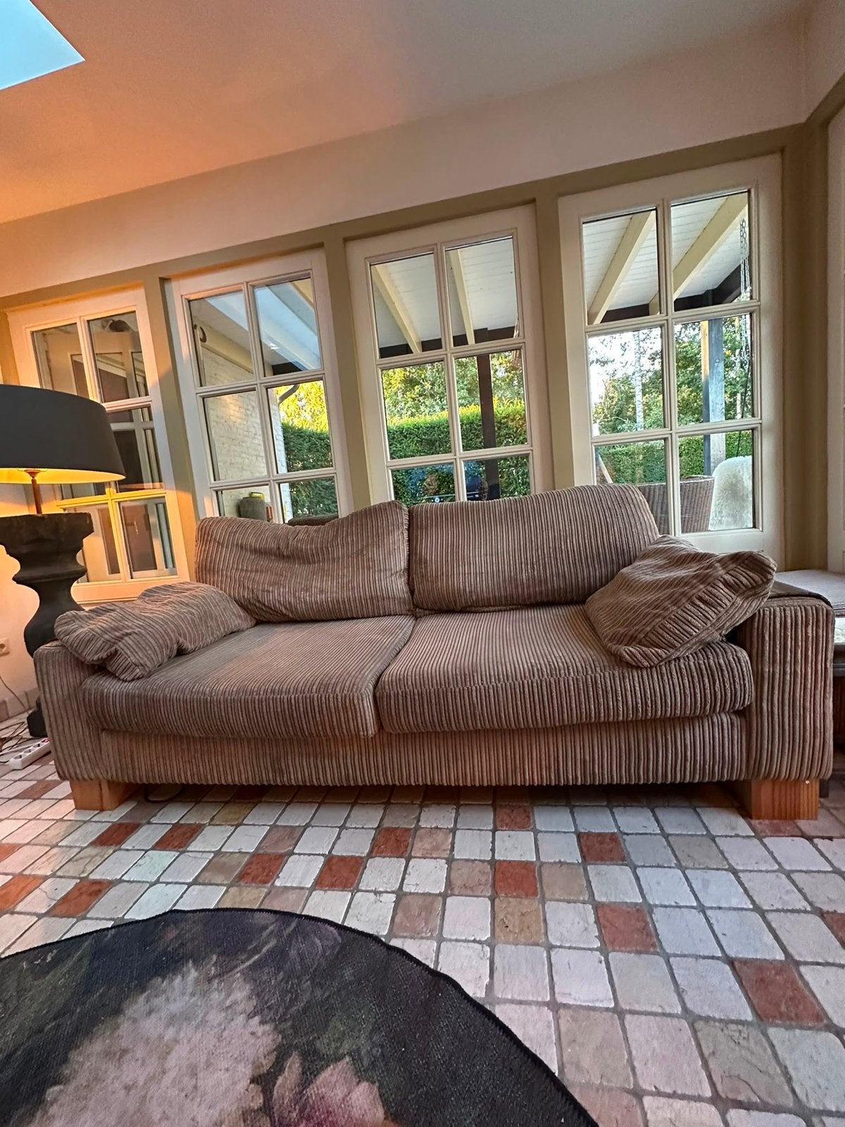 Comfortabele gestreepte 2-zitsbank, Ophalen, Gebruikt, Tweepersoons, 75 tot 100 cm