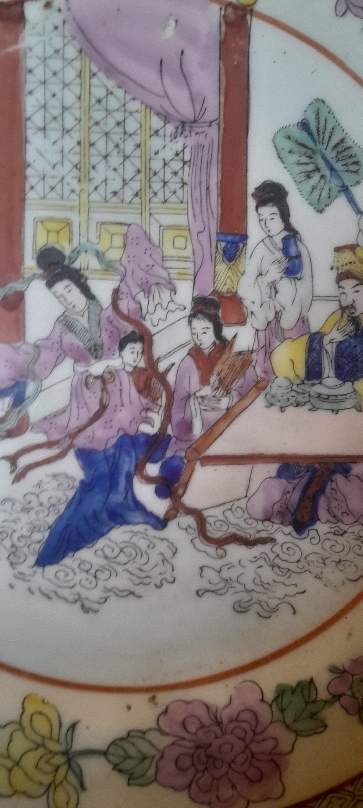 Chinees Porseleinen Bord - Famille Rose Keizer & Dames, Antiek en Kunst, Ophalen of Verzenden