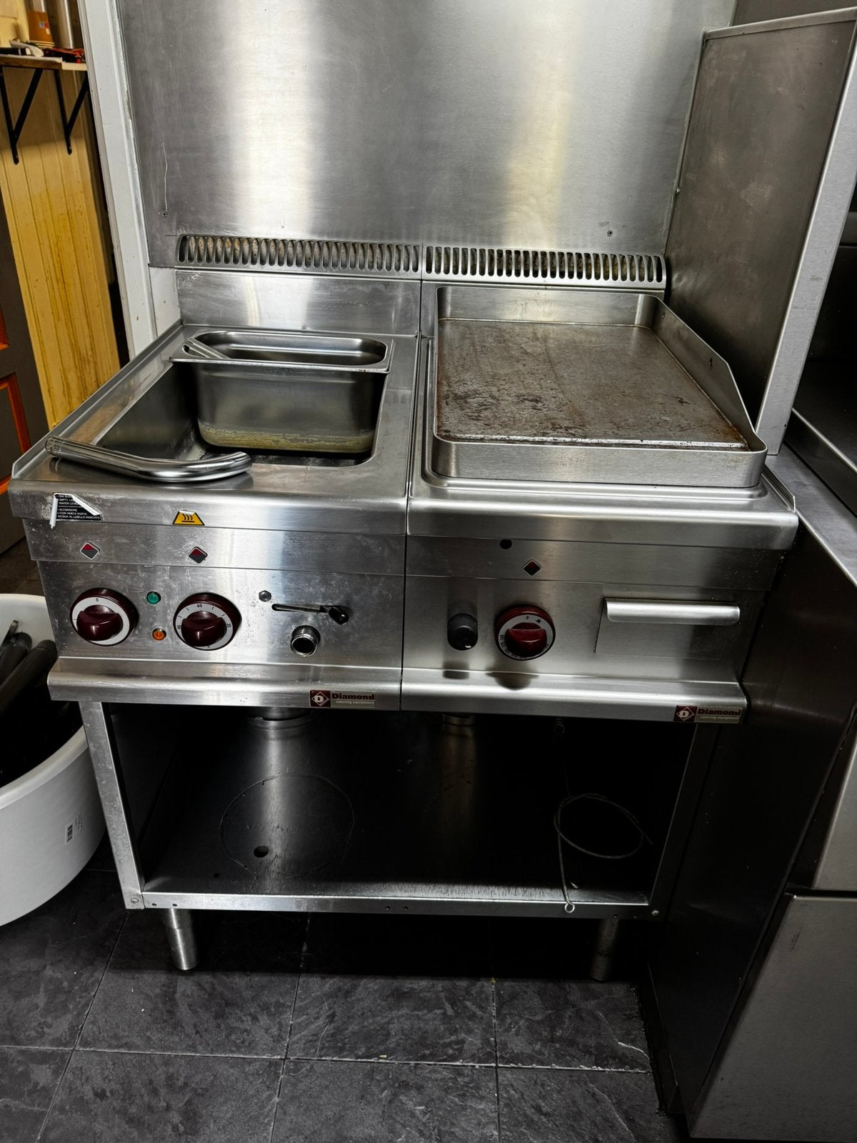 O bain marie en bakplaat van Diamond, op RVS onderstel, Ophalen, 60 cm of meer, Zo goed als nieuw, Gas