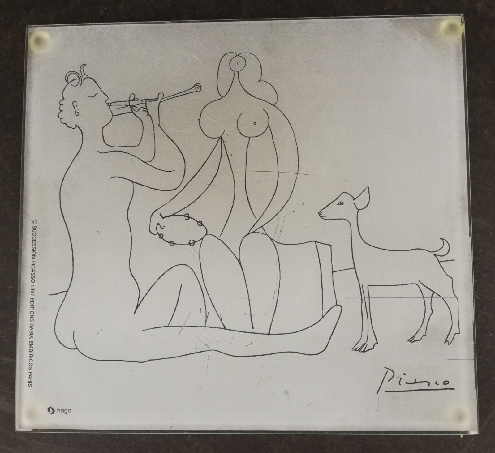 Picasso, Mes dessins d'antibes. Glas decoratie. 25/32 cm., Ophalen, Achter glas, Decoratieobject, 32 cm