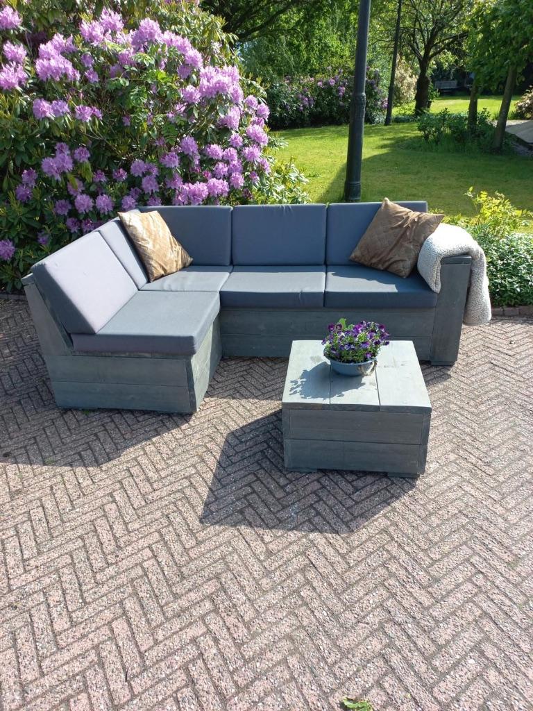 Tuinbank met tafeltje erbij, Ophalen, Gebruikt, Hout