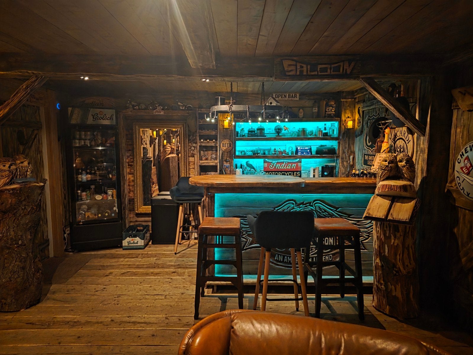 Te koop inrichting mancave bar cafe harley davidson All in, Ophalen, Zo goed als nieuw, Inclusief barstoelen