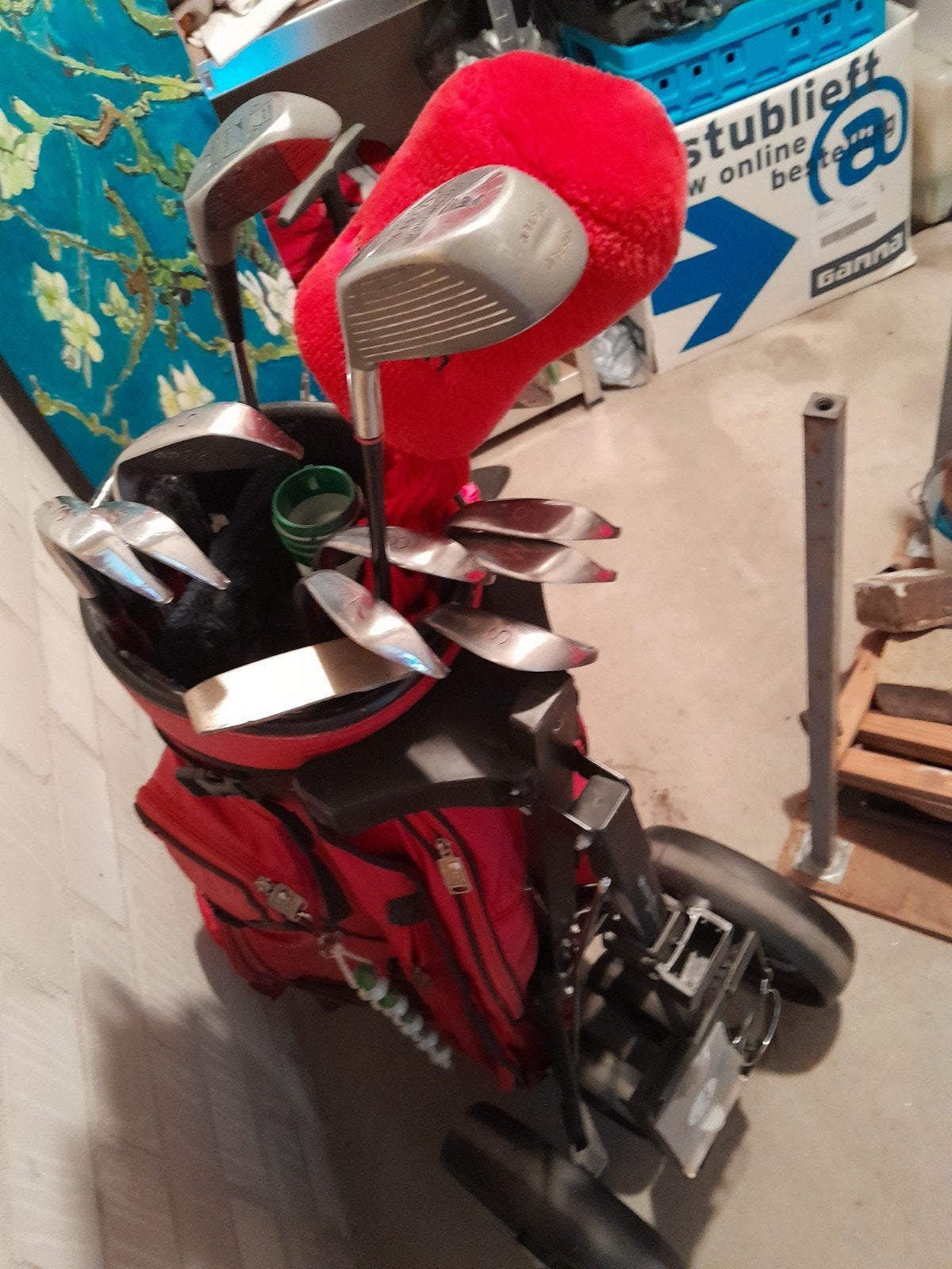 Golftas + trolley en uitrusting; inLeiden of Wapenveld, Ophalen, Gebruikt, Set, Overige merken