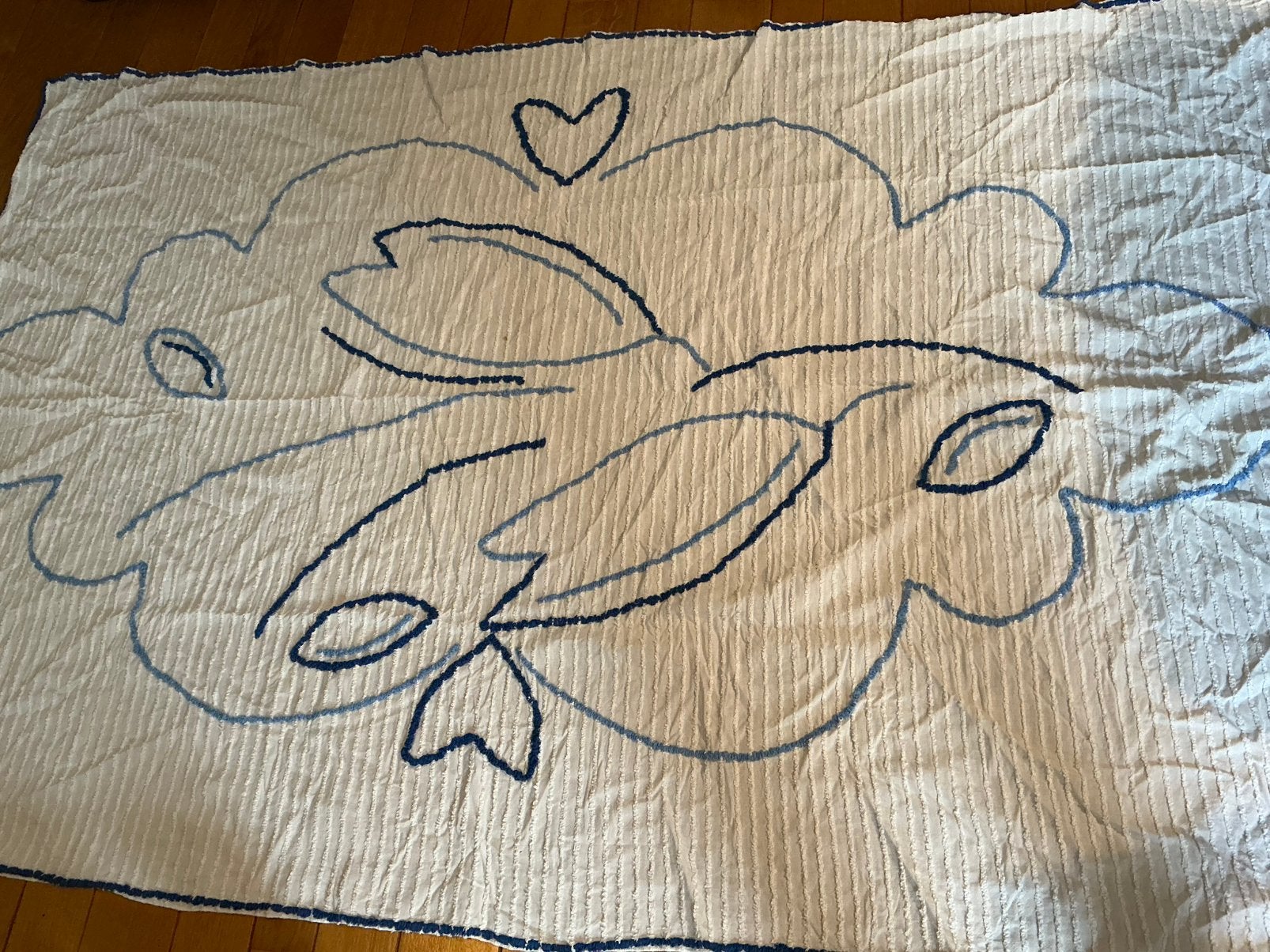 Bedsprei, vintage, geborduurd, candlewick,, Eenpersoons, Zo goed als nieuw, 200 cm, 140 cm