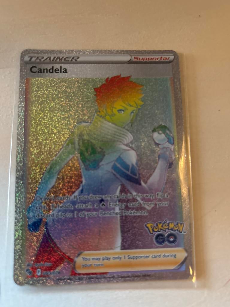 Candela Full Art Rainbow Rare Pokémon GO - Pokémon Kaart, Ophalen of Verzenden, Zo goed als nieuw, Losse kaart, Foil