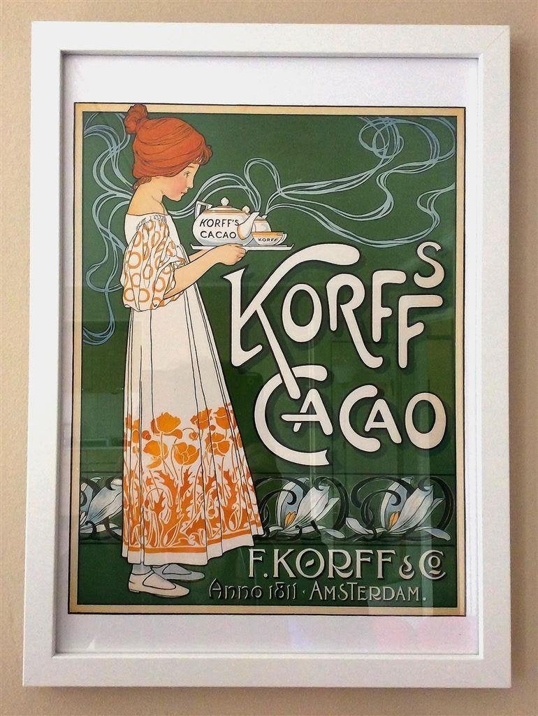 KORFF\'S CACAO Mooi Jugendstil Art nouveau Poster in lijst, Verzenden