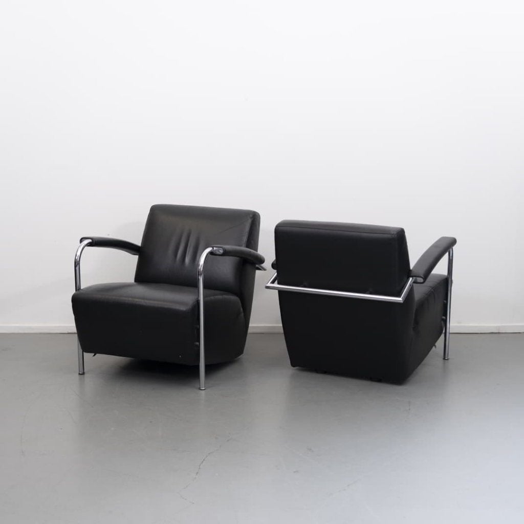 Leolux Scylla Laag Fauteuil Zwart Leer, Niet ingevuld, Gebruikt, Niet ingevuld, Niet ingevuld