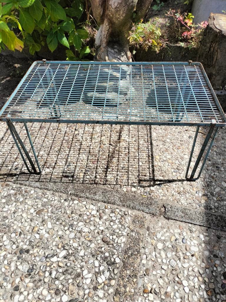 Vintage Brocante Industrieel camping 3 tafeltjes blauw, Ophalen of Verzenden