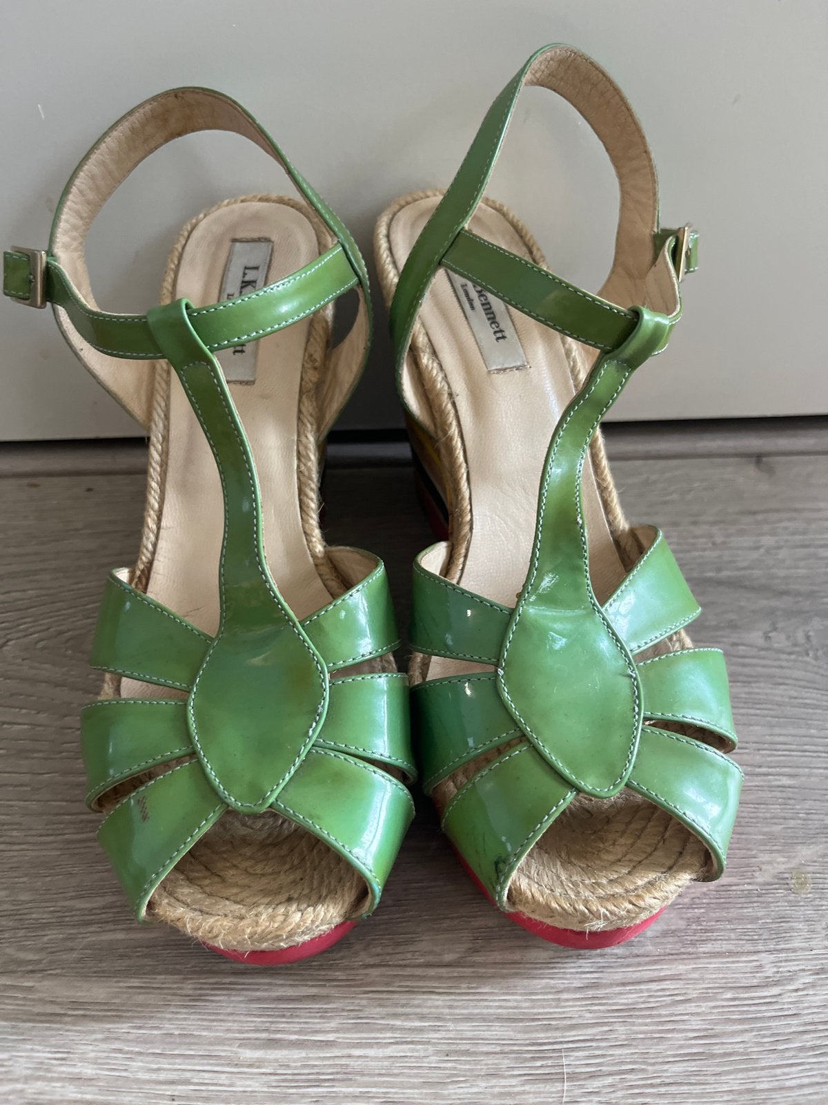 L.K. Bennett Groene Espadrille Wedges. Maat 39, Ophalen of Verzenden, Espadrilles of Moccasins, Gedragen, Groen