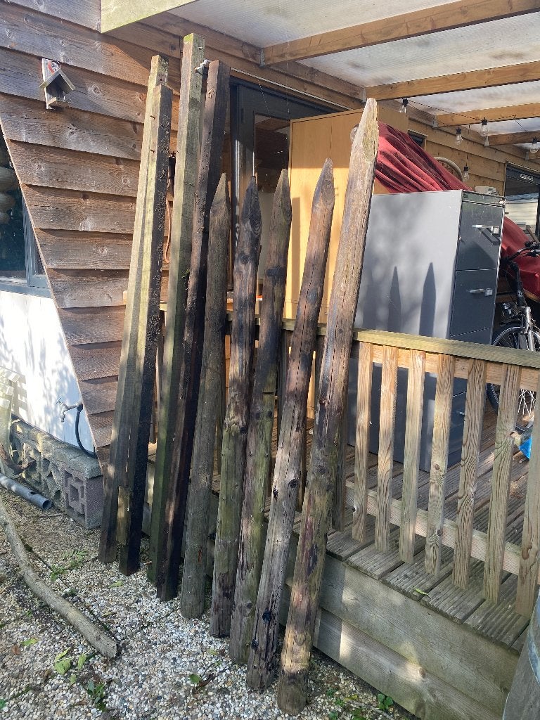 5 ronde houten palen/balken, Ophalen, Gebruikt, Palen, Hardhout
