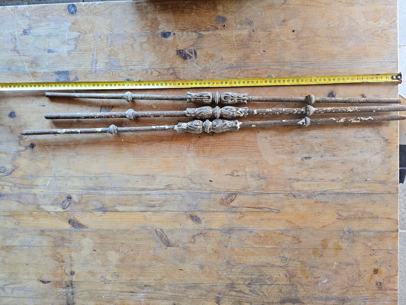 Set van 3 antieke smeedijzeren spijlen, Ophalen of Verzenden
