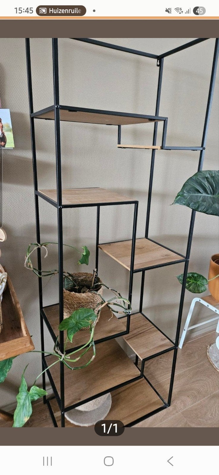 Moderne open kast met metalen frame en houten planken, Huis en Inrichting, Kasten | Boekenkasten, Met plank(en), Gebruikt, 200 cm of meer